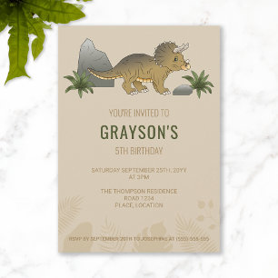 Triceratops Dinosaur Minimalist Beige Geburtstag Einladung