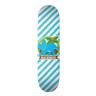 Triceratops Dinosaur; Sky Blue & White Streifen Skateboard