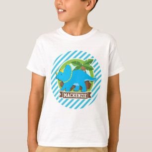 Triceratops Dinosaur; Sky Blue & White Streifen T-Shirt