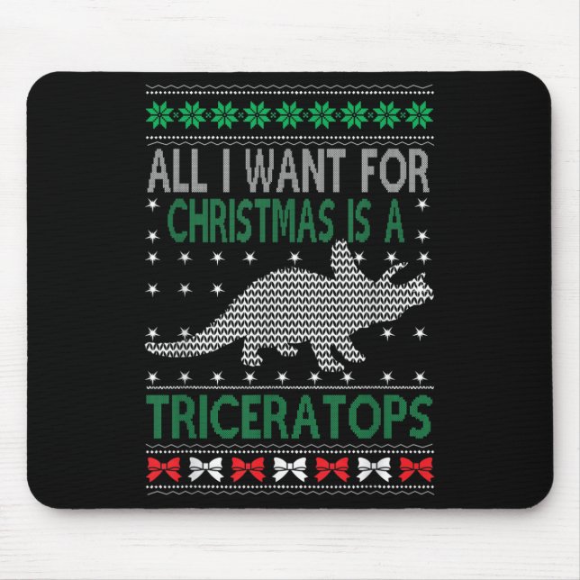 Triceratops Dinosaur Ugly Christmas Design Style F Mousepad (Vorne)