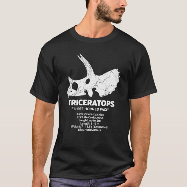 Triceratops Fossil Skull Dinosaur Fact Sheet T-Shirt (Vorderseite)