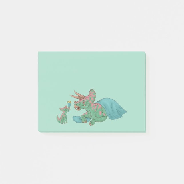 Triceratops geben Blume Post-it Klebezettel (Vorderseite)