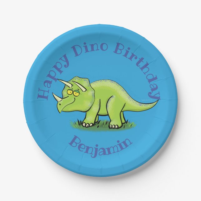 Triceratops Happy Dinosaurier Cartoon Pappteller (Vorderseite)