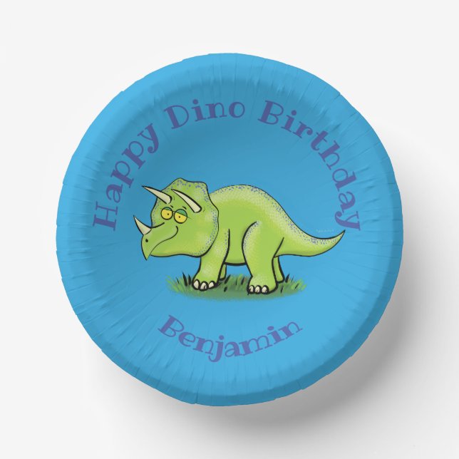 Triceratops Happy Dinosaurier Cartoon Pappteller (Vorderseite)