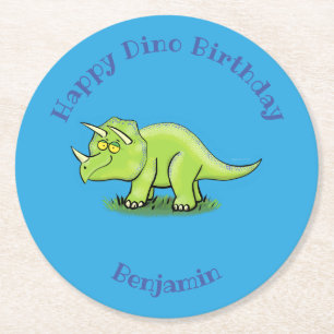 Triceratops Happy Dinosaurier Cartoon Runder Pappuntersetzer