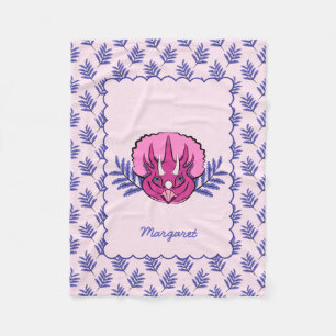 Triceratops Hübsch Pink Dinosaurier mit Leaf Muste Fleecedecke