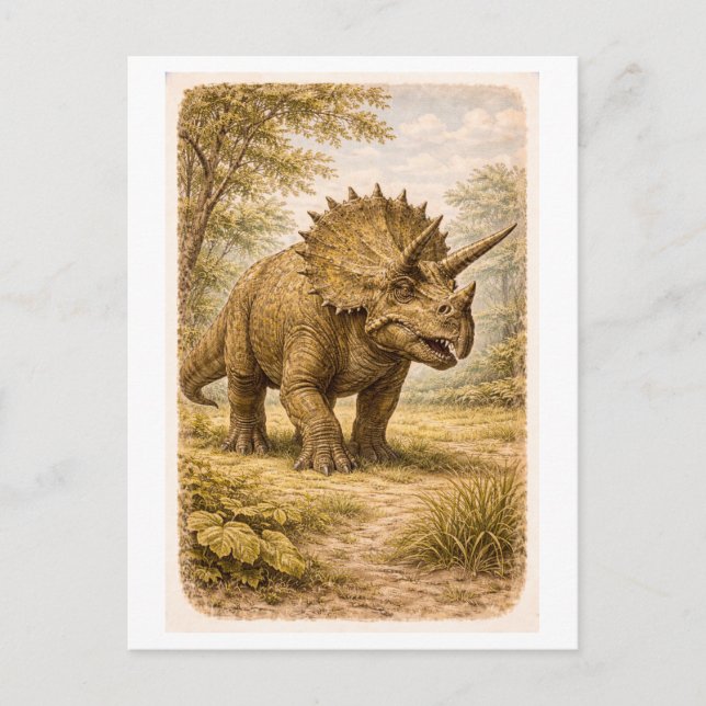 Triceratops-Illustration im Vintage-Stil Postkarte (Vorderseite)