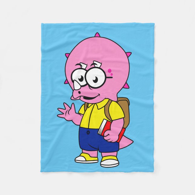 Triceratops Nerd mit Rucksack und Textbuch. Fleecedecke (Vorderseite)