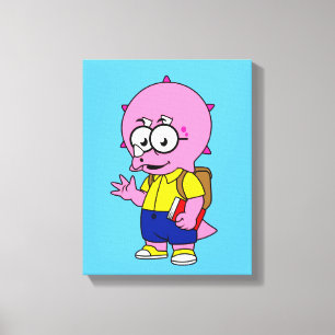 Triceratops Nerd mit Rucksack und Textbuch. Leinwanddruck