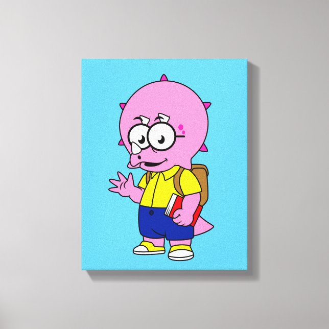 Triceratops Nerd mit Rucksack und Textbuch. Leinwanddruck (Vorderseite)