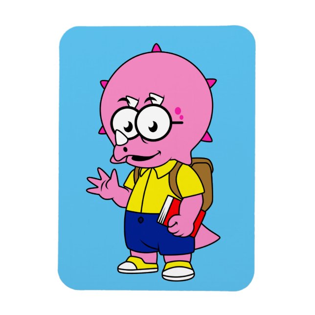 Triceratops Nerd mit Rucksack und Textbuch. Magnet (Vertikal)