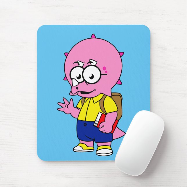 Triceratops Nerd mit Rucksack und Textbuch. Mousepad (Mit Mouse)