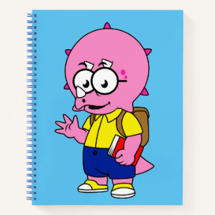 Triceratops Nerd mit Rucksack und Textbuch. Notizbuch