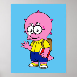 Triceratops Nerd mit Rucksack und Textbuch. Poster