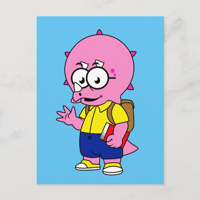 Triceratops Nerd mit Rucksack und Textbuch. Postkarte (Vorderseite)