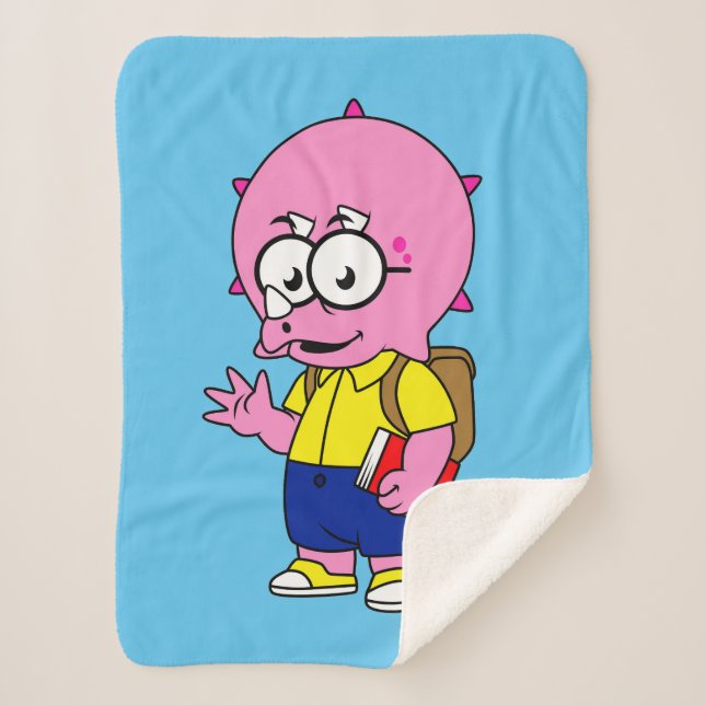 Triceratops Nerd mit Rucksack und Textbuch. Sherpadecke (Vorderseite)