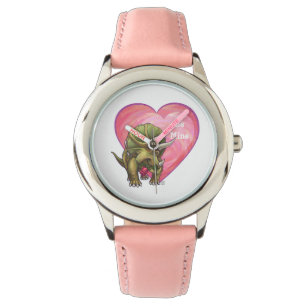 Triceratops Rote Rose Herz Armbanduhr