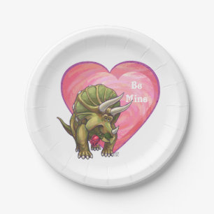 Triceratops Rote Rose Herz Pappteller