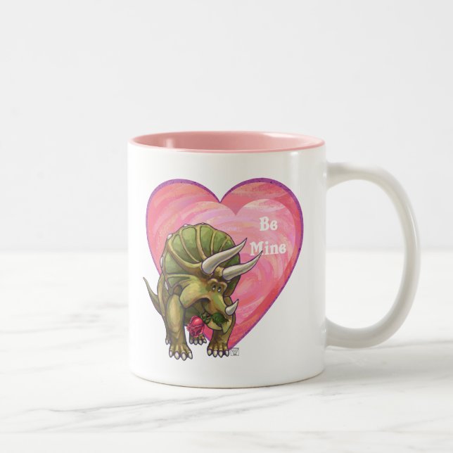 Triceratops Rote Rose Herz Zweifarbige Tasse (Rechts)