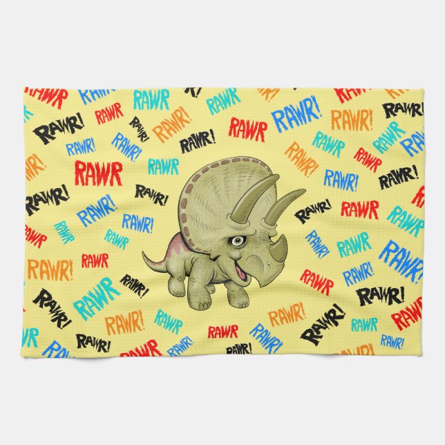 Triceratops sagt: "Rawr!" Geschirrtuch (Horizontal)