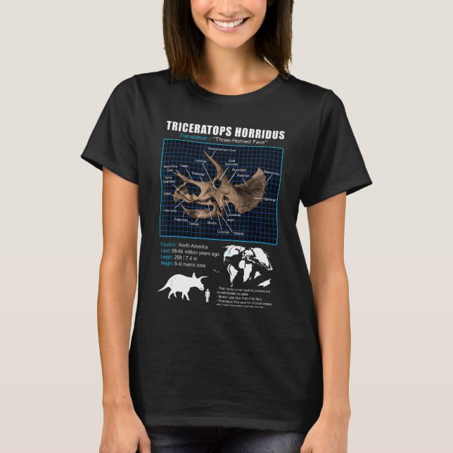 Triceratops Schädelanatomie T-Shirt (Vorderseite)