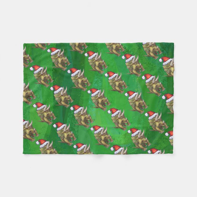 Tricerops Christmas Green Fleecedecke (Vorderseite (Horizontal))