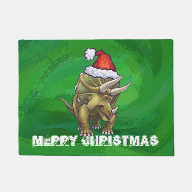 Tricerops Christmas Green Fußmatte (Vorderseite)