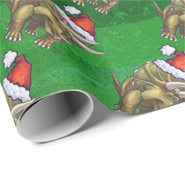 Tricerops Christmas Green Geschenkpapier (Rolleneckpunkt)
