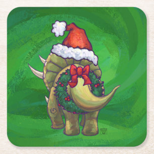 Tricerops Christmas Green Rechteckiger Pappuntersetzer