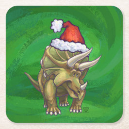 Tricerops Christmas Green Rechteckiger Pappuntersetzer