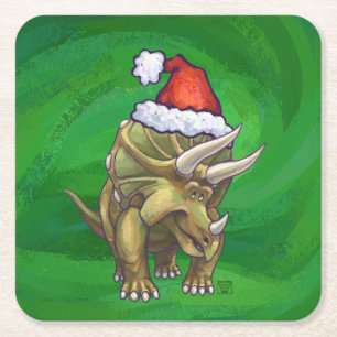 Tricerops Christmas Green Rechteckiger Pappuntersetzer