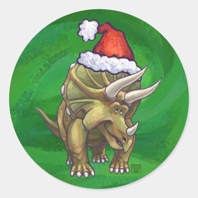 Tricerops Christmas Green Runder Aufkleber (Vorderseite)