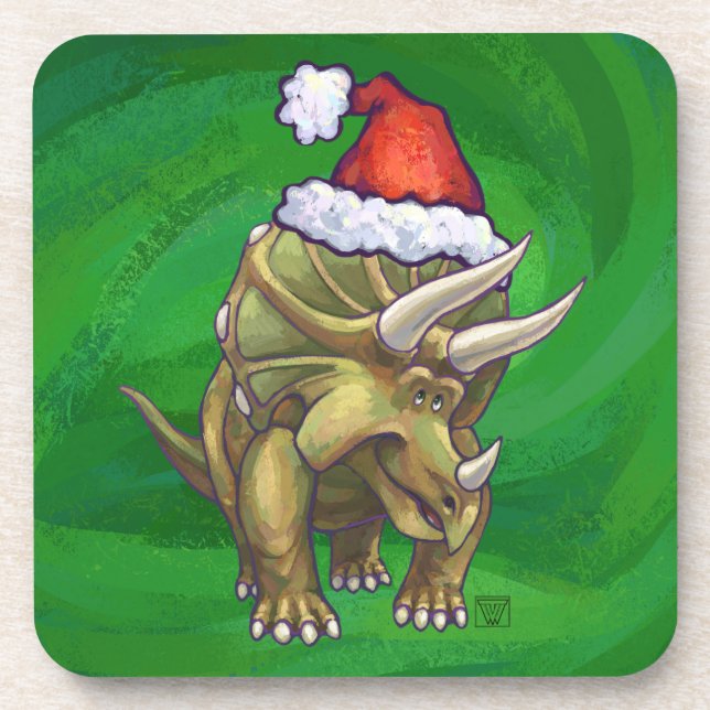 Tricerops Christmas Green Untersetzer (Vorderseite)