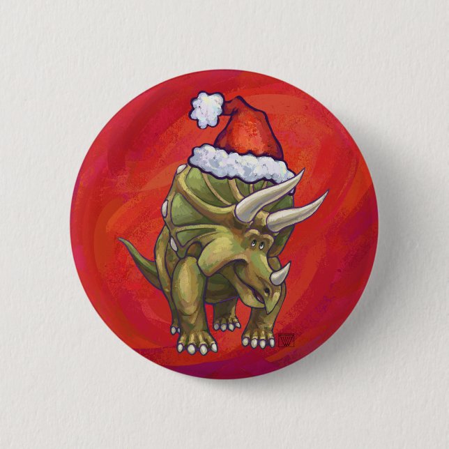 Tricerops Weihnachten auf Rot Button (Vorderseite)