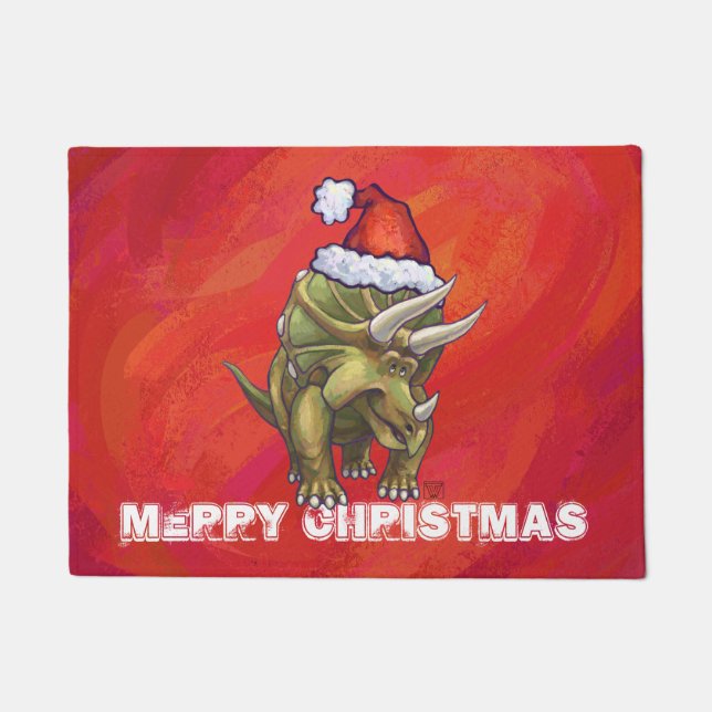 Tricerops Weihnachten auf Rot Fußmatte (Vorderseite)