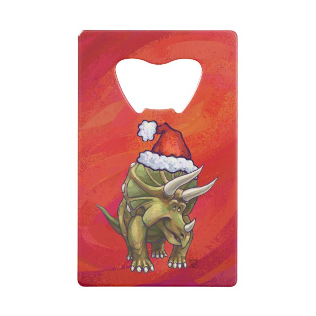 Tricerops Weihnachten auf Rot Geldkarten Flaschenöffner (Vorderseite)