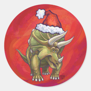 Tricerops Weihnachten auf Rot Runder Aufkleber