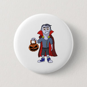 Trick and Leckerei a Vampire on Halloween Button