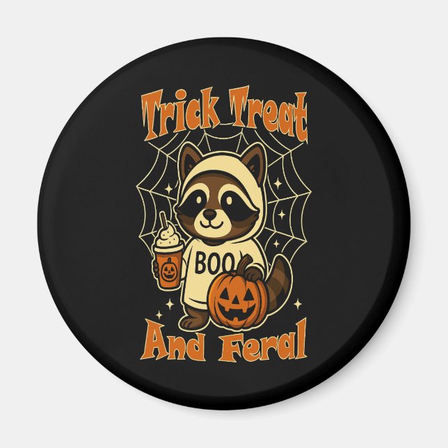 Trick Leckerei und Feral Niedlich Halloween Magnet (Vorne)