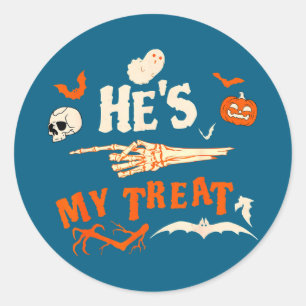 Trick lustiges Skelett Halloween passende Paare Runder Aufkleber