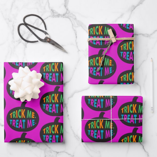 Trick Me Leckerei Me, Halloween Multi-Color Geschenkpapier Set (Vorderseite)