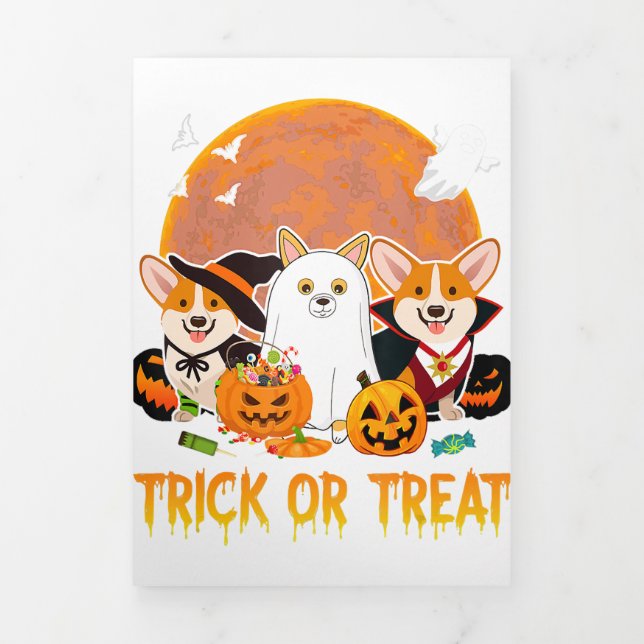 Trick oder behandeln Corgi Halloween Geschenk für  Dreifach Gefaltete Ankündigung (Cover)