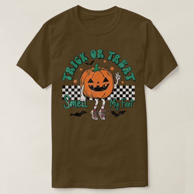 Trick oder behandeln Geruch meiner Füße Pumpkin Ki T-Shirt (Design vorne)