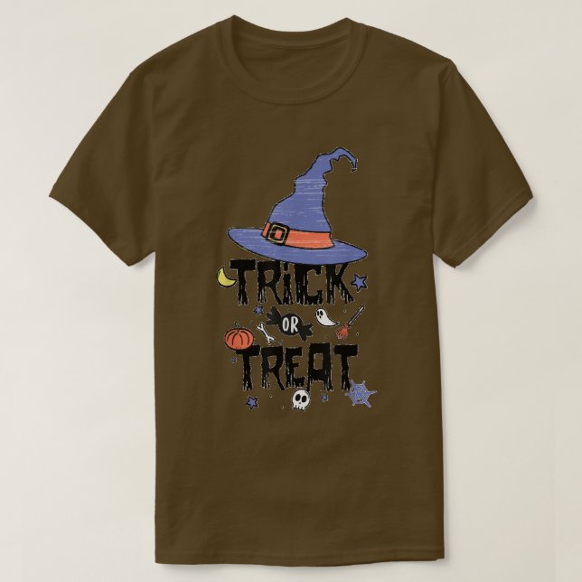 Trick oder behandeln Hexenhut glücklich Halloween  T-Shirt (Design vorne)