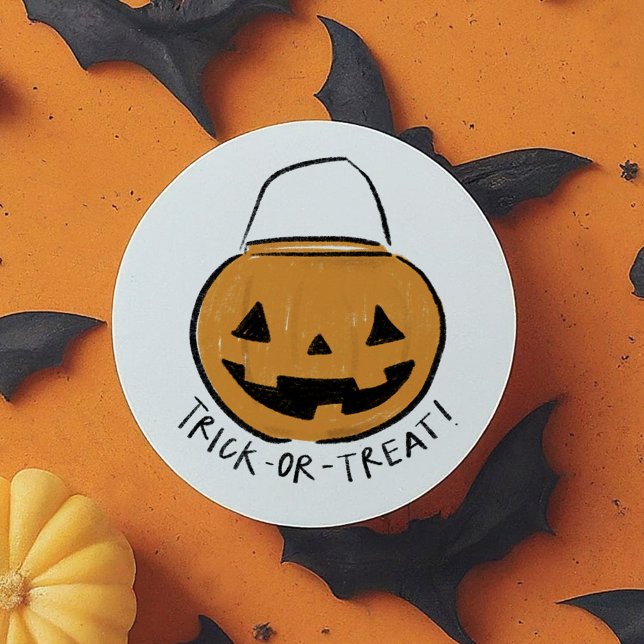 Trick oder behandeln Illustriert Orange Retro Pump Runder Aufkleber (Trick or Treat Illustrated Orange Retro Pumpkin Classic Round Sticker)