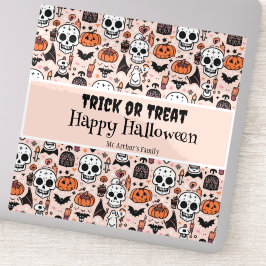 Trick oder Behandeln rosa Halloween-Familienname Aufkleber