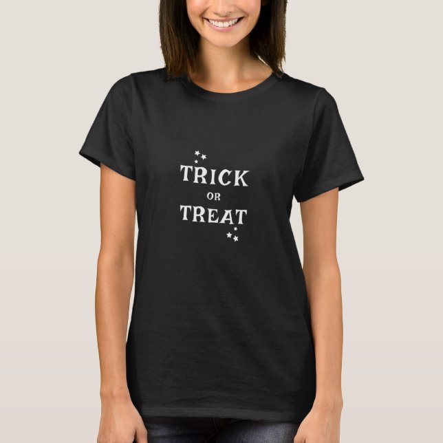 Trick oder behandeln Schwarz-Weiß-Halloween-Frauen T-Shirt (Vorderseite)