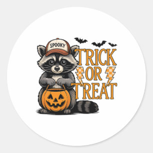 Trick oder behandeln Spooky Raccoon Wild Halloween Runder Aufkleber