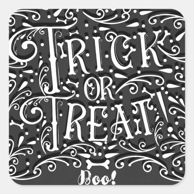 Trick oder behandeln Vintages Chalk-Knochen-Hallow Quadratischer Aufkleber (Vorderseite)