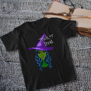 Trick oder Behandeln von Grünhexen mit Lila Hut T-Shirt
